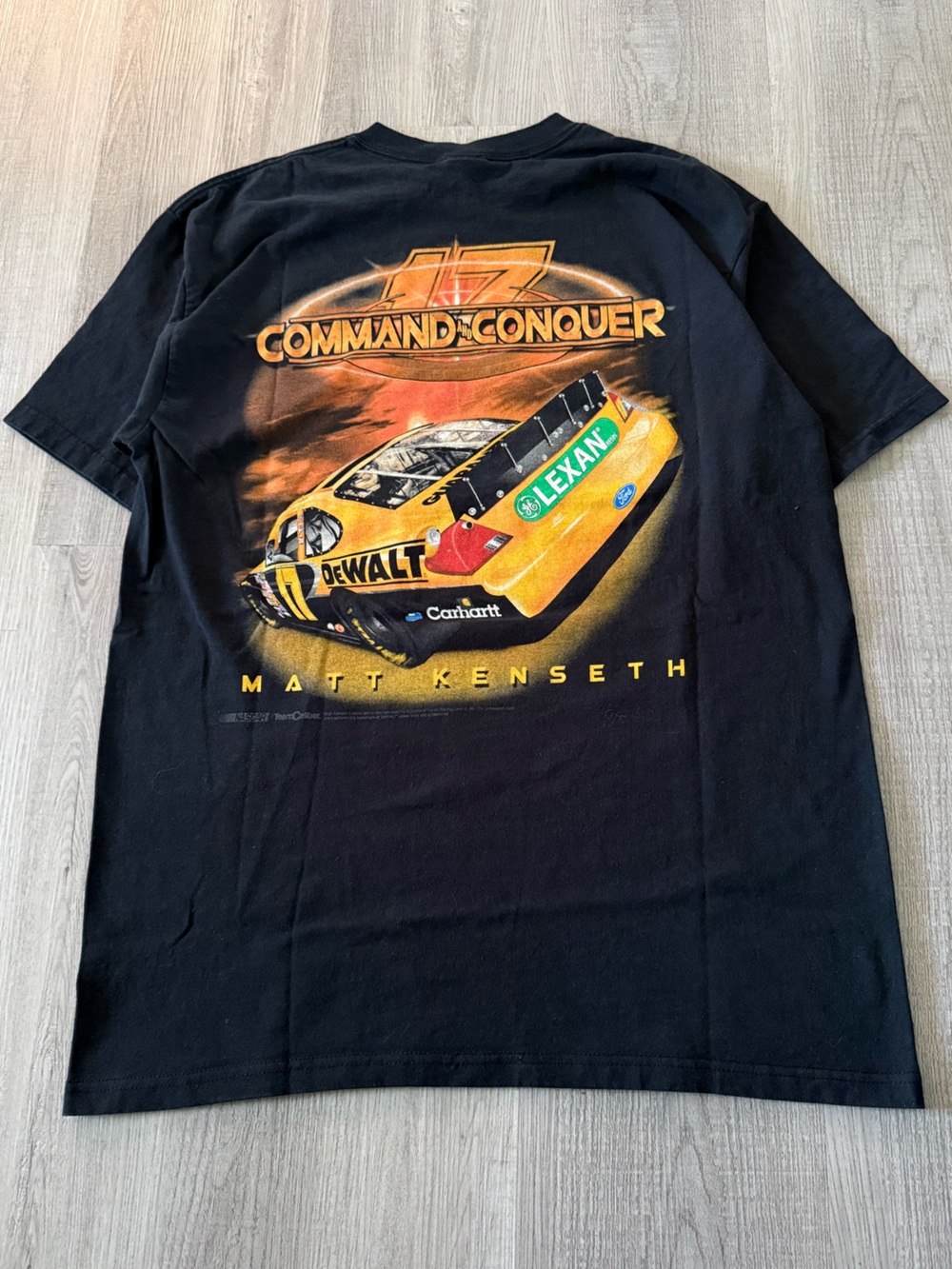 Vintage 2000s Anvil Black and Yellow Kenseth DeWALT Carhartt Racing Graphic Tee - Picture 5 of 6